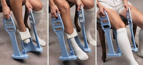 Special device for putting on compression clothing